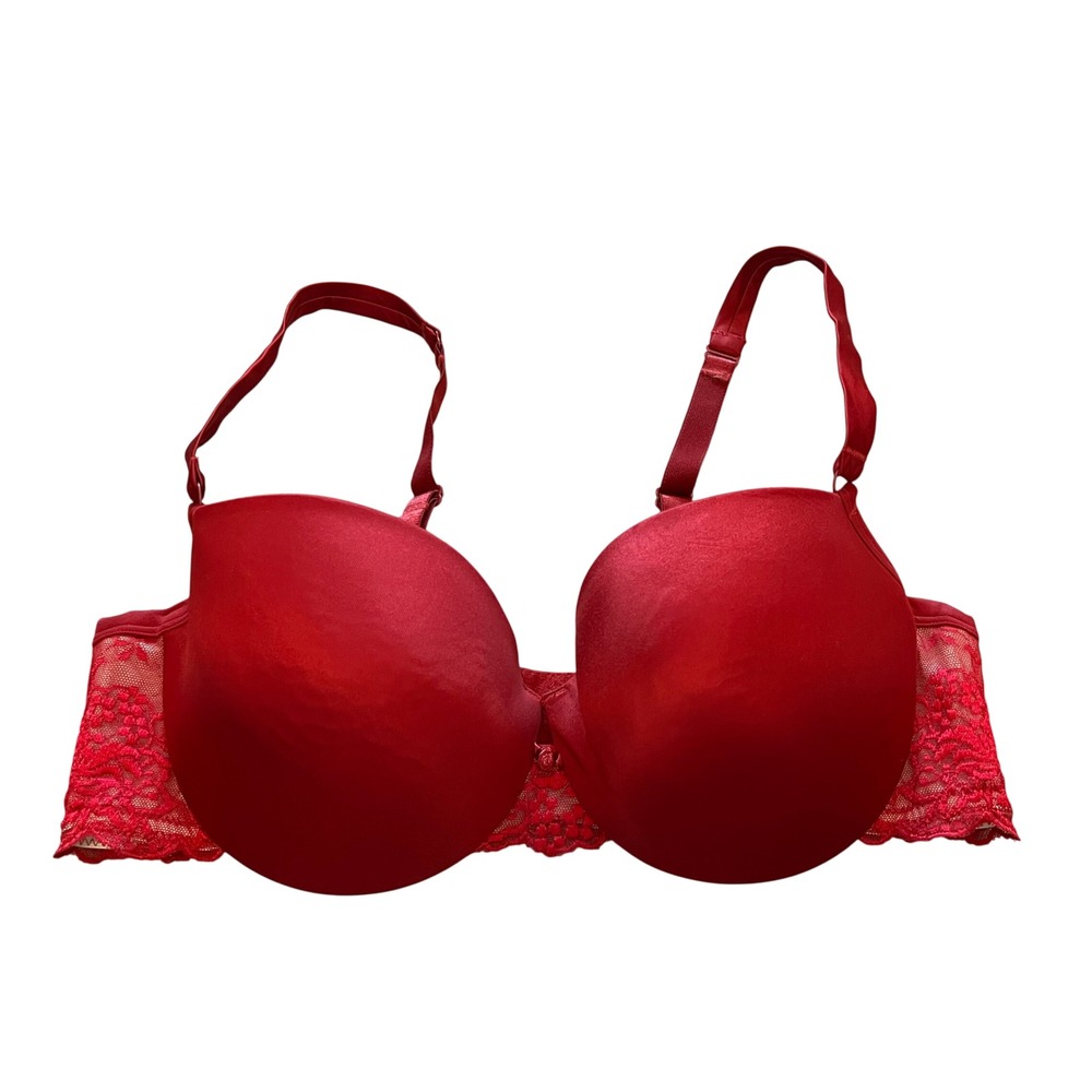 Cacique Red Lace Trim Underwire Bra 40D Smooth Padded Adjustable Straps 6956